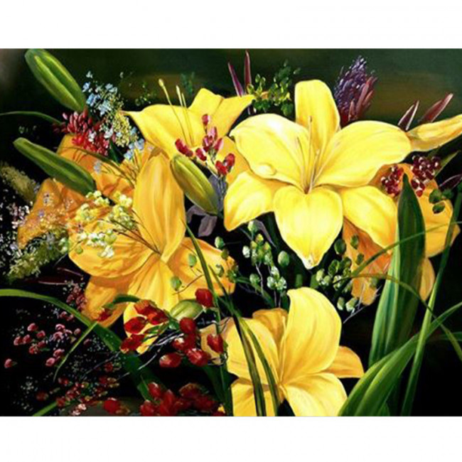 Kit pictura pe numere cu flori, Yellow lilies DTP1000-120