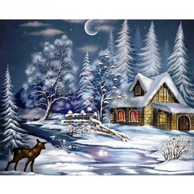 Kit pictura pe numere cu iarna, Warm Night on a Hard Winter DTP829-S4D3